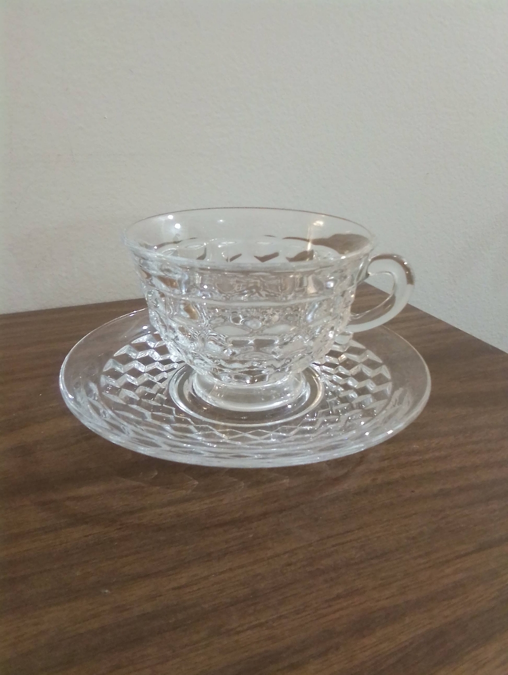 Clear Faceted Glass Teacup and Saucer